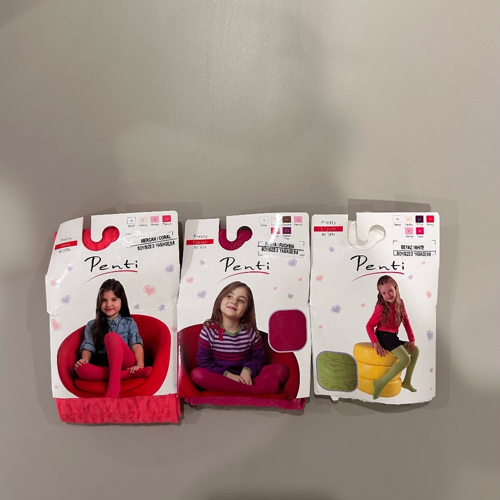 3 Pack of 6-8 Years Old Girl Tights Colorful and Patterned Trio2